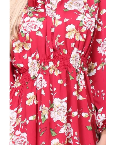 Rochie midi rosie cu imprimeu floral