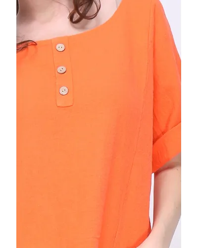 Bluza portocalie din in cu nasturasi