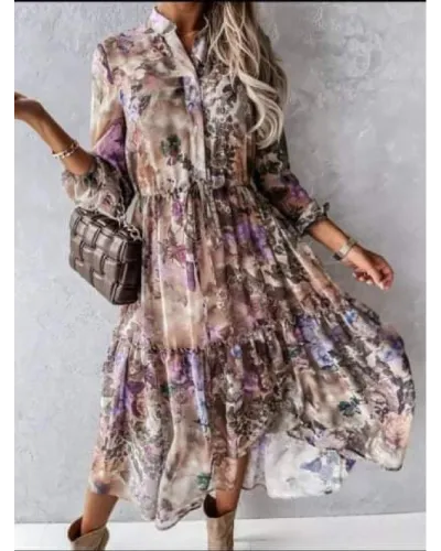 Rochie midi lila cu imprimeu