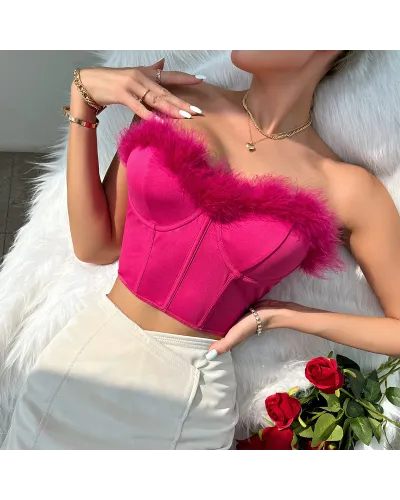 Top corset roz cu puf