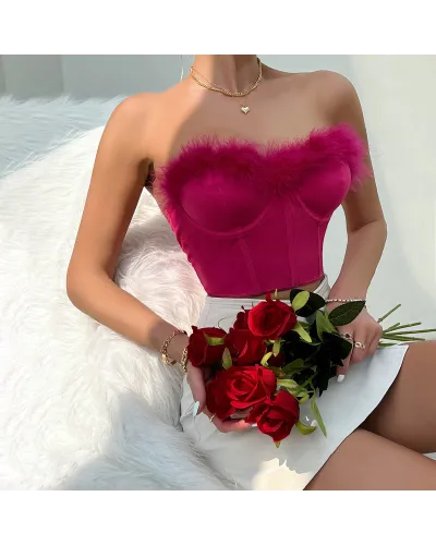 Top corset roz cu puf