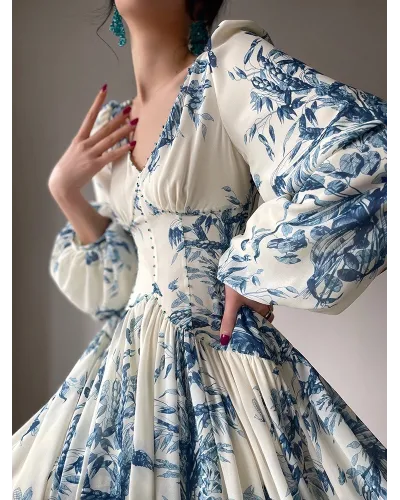 Rochie alba eleganta cu imprimeu