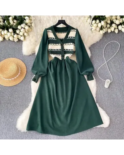 Rochie verde tricotata A-line