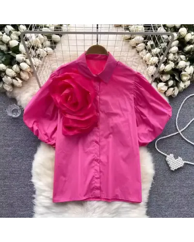 Camasa roz cu floare 3D
