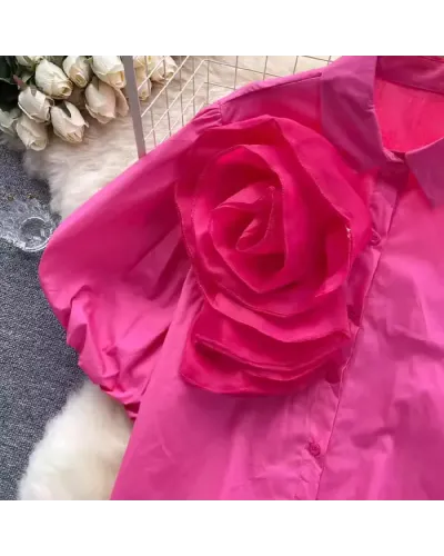 Camasa roz cu floare 3D